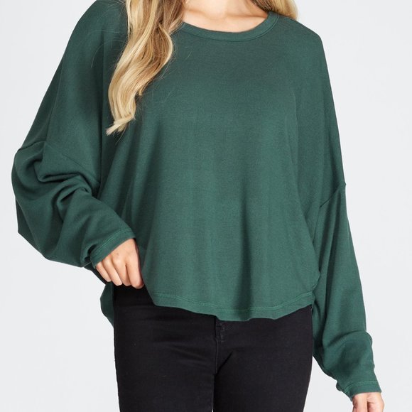 She + Sky Batwing Sweatshirt in Emerald Green - Picture 4 of 10